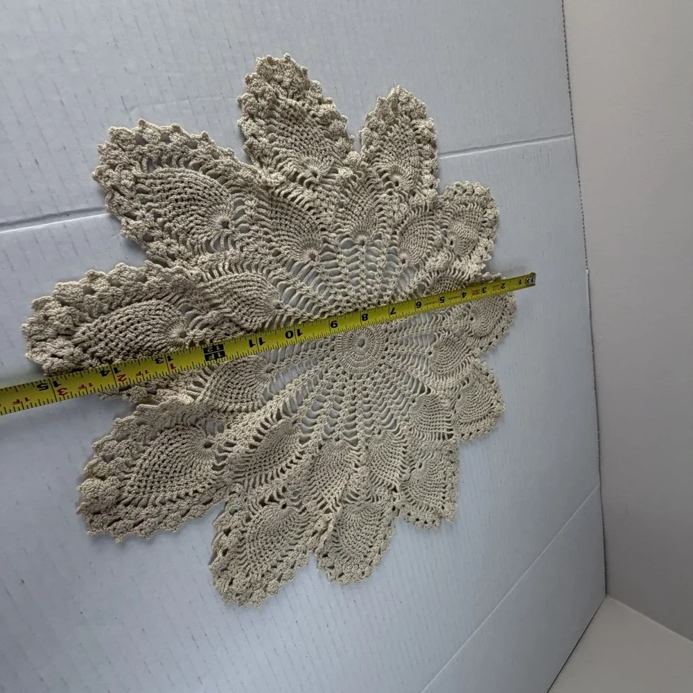 Vintage Star Shape Crochet Lace Doilie 16 Inch Victorian Cream Beige Cottagecore